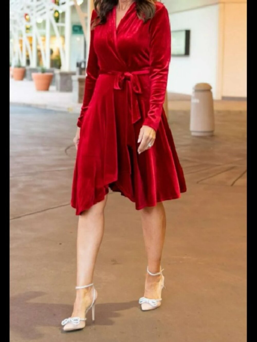 Melonie T Red Velvet Long Sleeve Midi Dress Sz 18